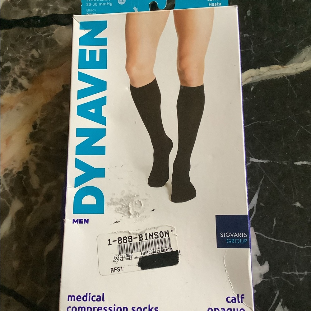 New dynaven sigvaris mens black medical compression socks calf knee length sz L